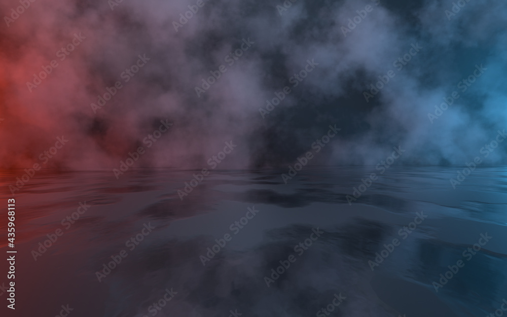 Muddy ground with fog background, 3d rendering.