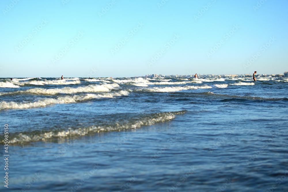 summer view of the sea with good waves from the beach - seascape, landscape - Navodari, Constanta co