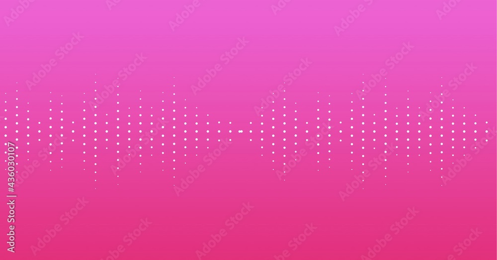 Composition of white sound frequency dot level meters on pink gradient background