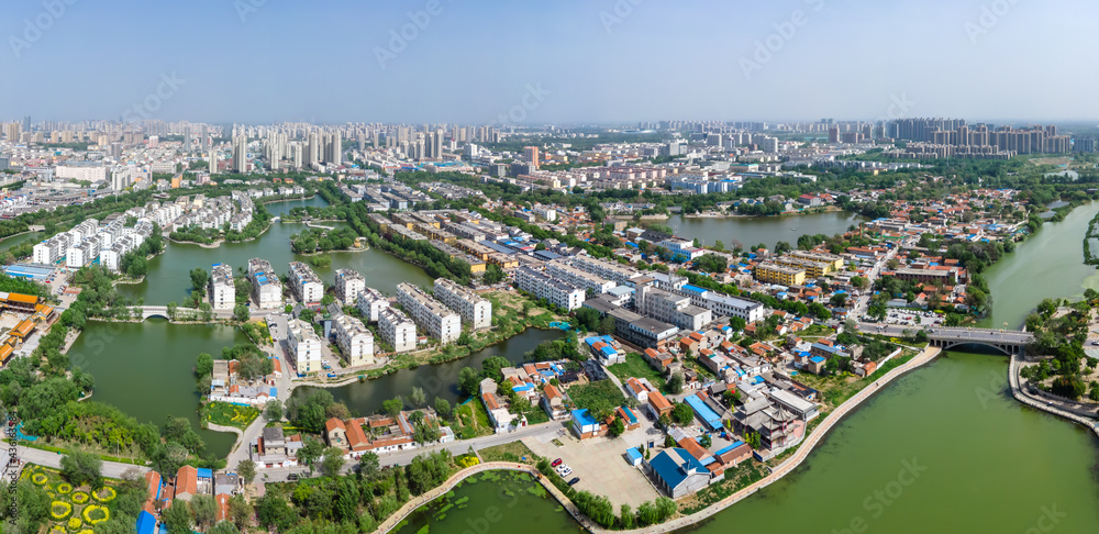 Aerial panorama of Dongchang ancient city in Liaocheng, Shandong Province