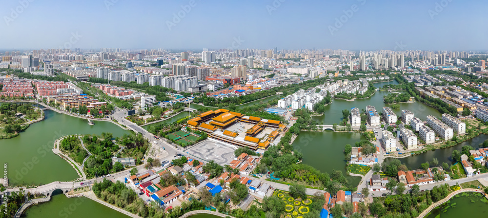 Aerial panorama of Dongchang ancient city in Liaocheng, Shandong Province