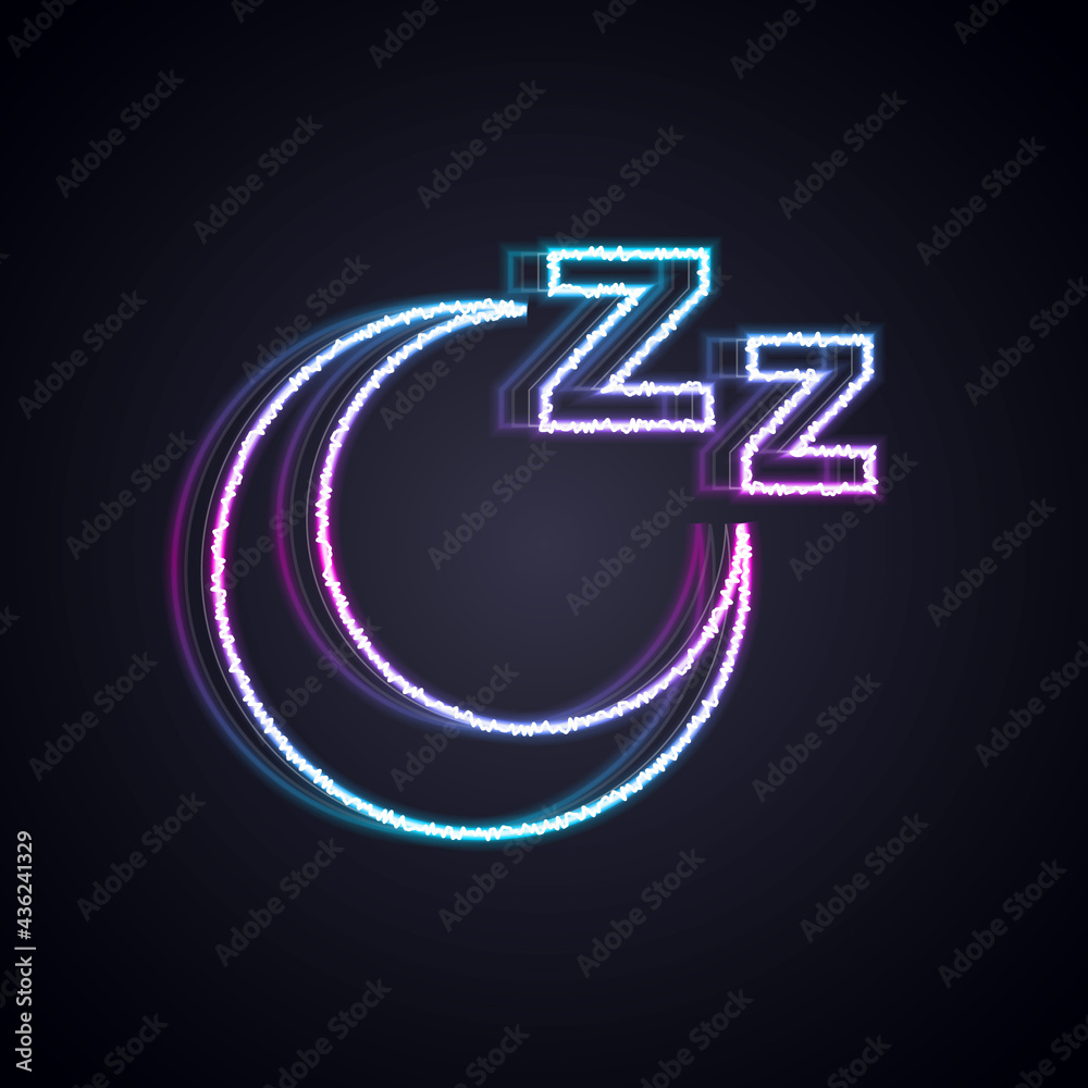 Glowing neon line Time to sleep icon isolated on black background. Sleepy zzz. Healthy lifestyle. Ve