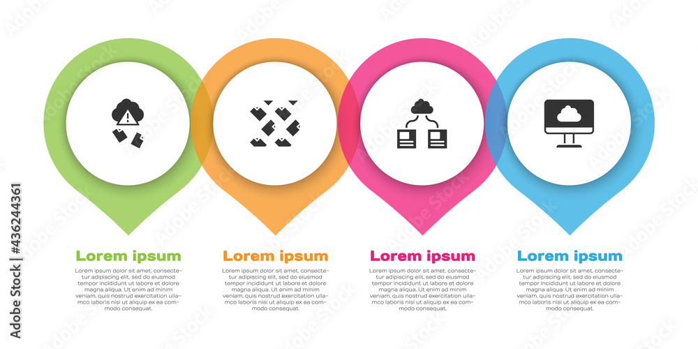 Set Cloud hacking, Data stream, technology data transfer and . Business infographic template. Vector