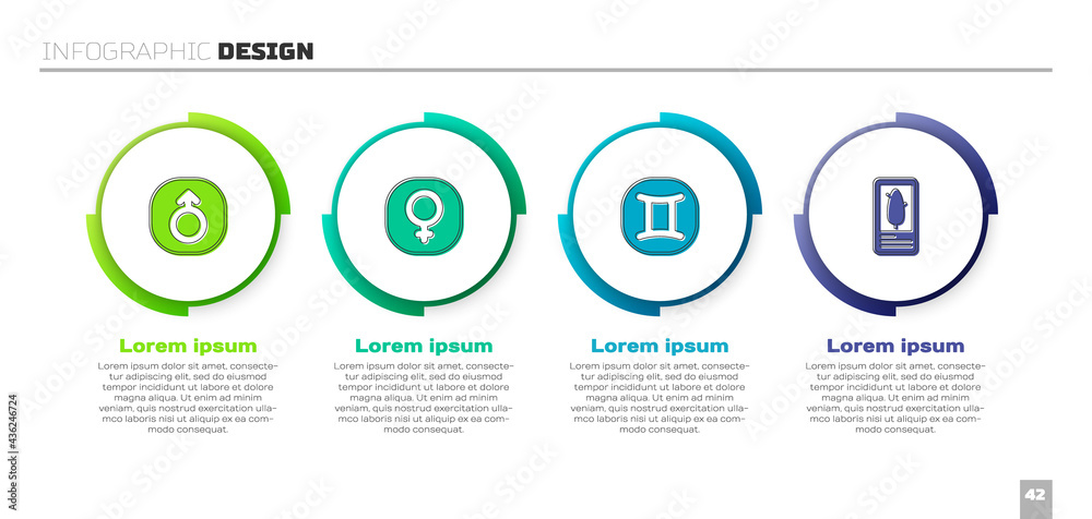 设置火星、金星、双子星座和塔罗牌。商业信息图模板。矢量