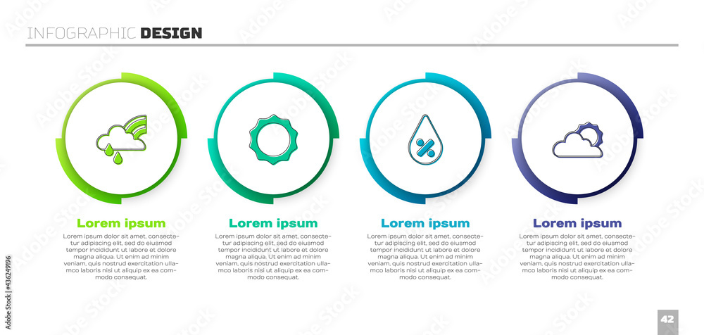 Set Rainbow with cloud and rain, Sun, Water drop percentage and weather. Business infographic templa