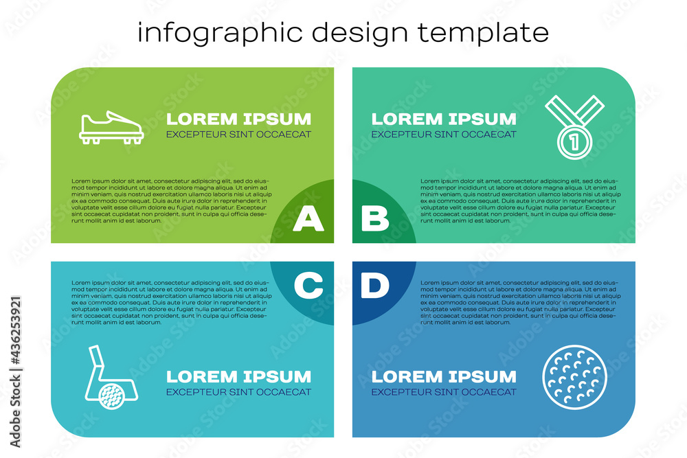 带球、鞋和奖牌高尔夫的边线高尔夫球杆。商业信息图模板。矢量