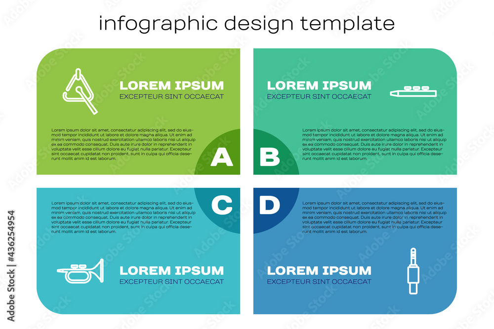 设置线喇叭、三角、音频插孔和鼓棒。商业信息图模板。Vect