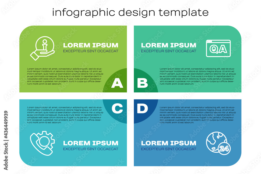 Set line Telephone 24 hours support, Information, and Question and Answer. Business infographic temp