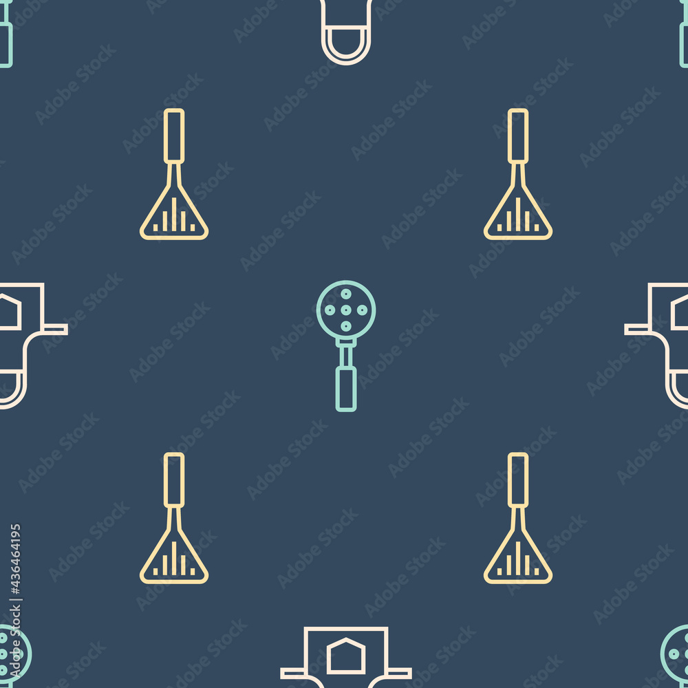 Set line Kitchen apron, Barbecue spatula and Spatula on seamless pattern. Vector