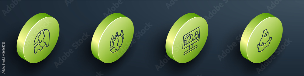 Set Isometric line Global warming, fire, Weather forecast and Glacier melting icon. Vector