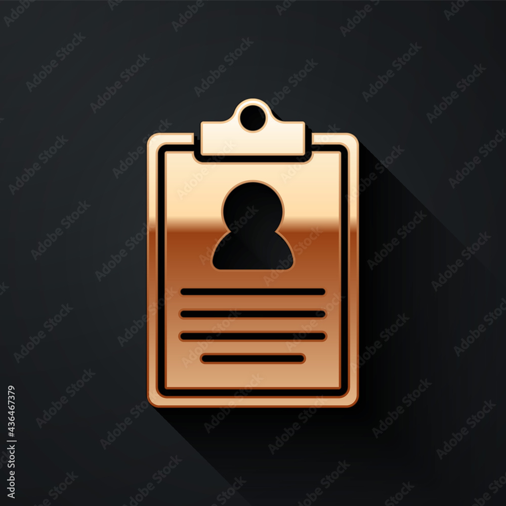 Gold Medical clipboard with clinical record icon isolated on black background. Prescription, medical