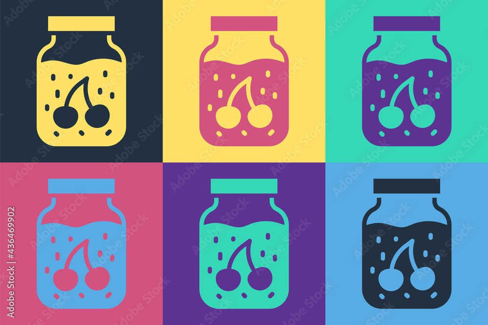 Pop art Jam jar icon isolated on color background. Vector