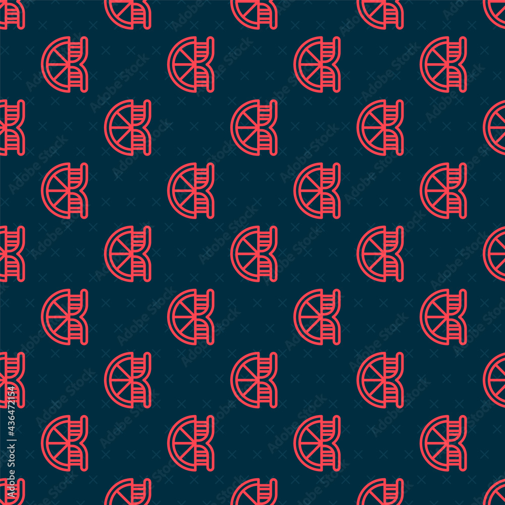 Red line Genetically modified citrus fruit icon isolated seamless pattern on black background. Orang