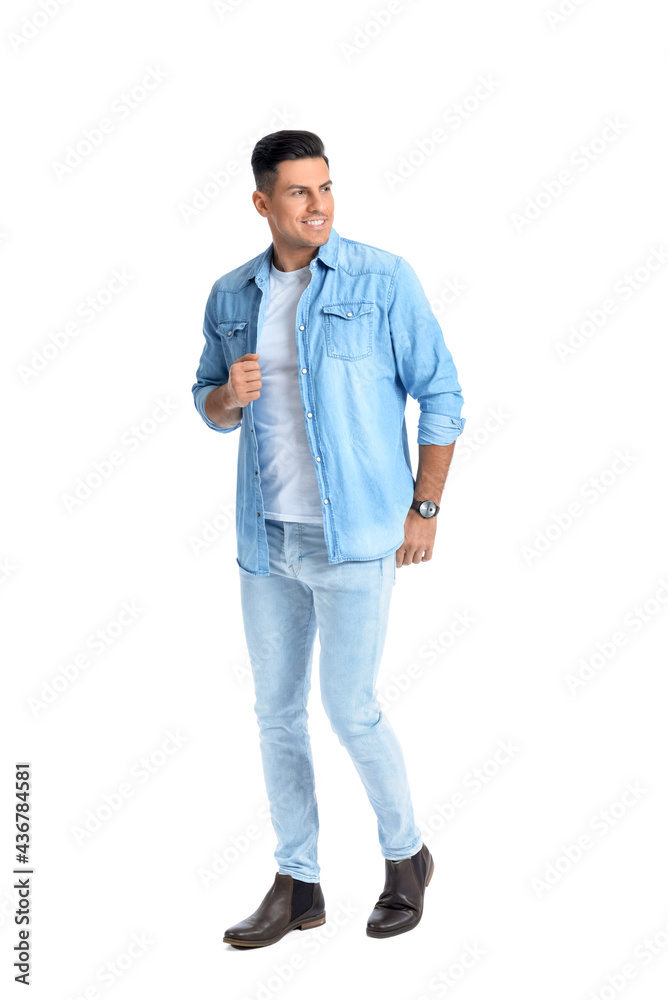 Fashionable young man on white background