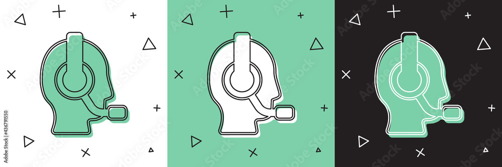 在白、绿、黑背景上设置耳机图标，支持操作员保持联系