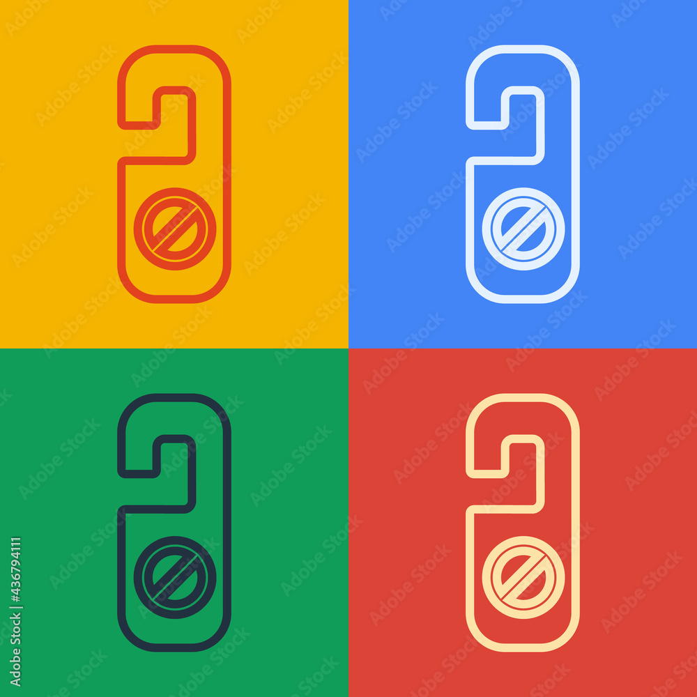 Pop art line Please do not disturb icon isolated on color background. Hotel Door Hanger Tags. Vector