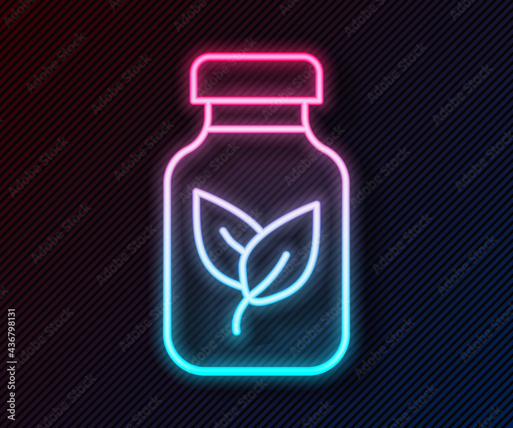 Glowing neon line Fertilizer bottle icon isolated on black background. Vector