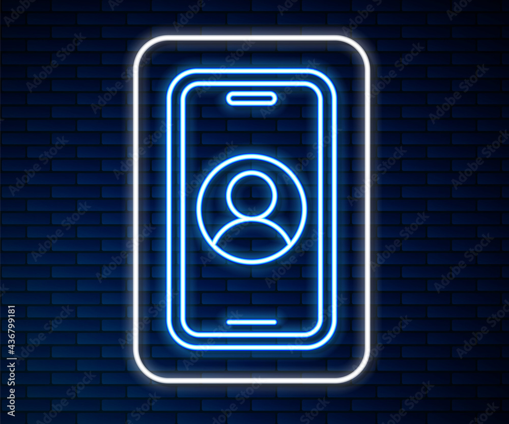 Glowing neon line Telephone 24 hours support icon isolated on brick wall background. All-day custome