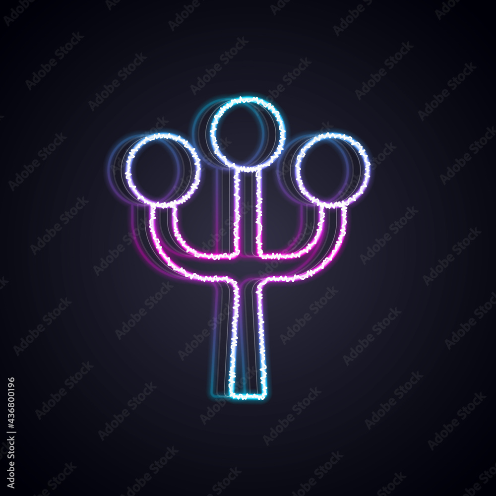 Glowing neon line Blossom tree branch with flowers icon isolated on black background. Vector