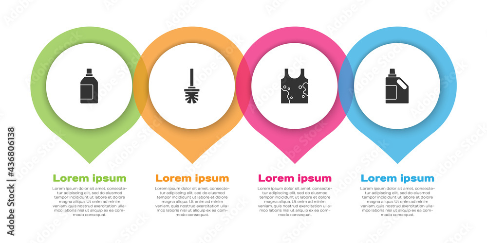 清洁剂、马桶刷、脏t恤和商业信息图模板的套装瓶。Vect