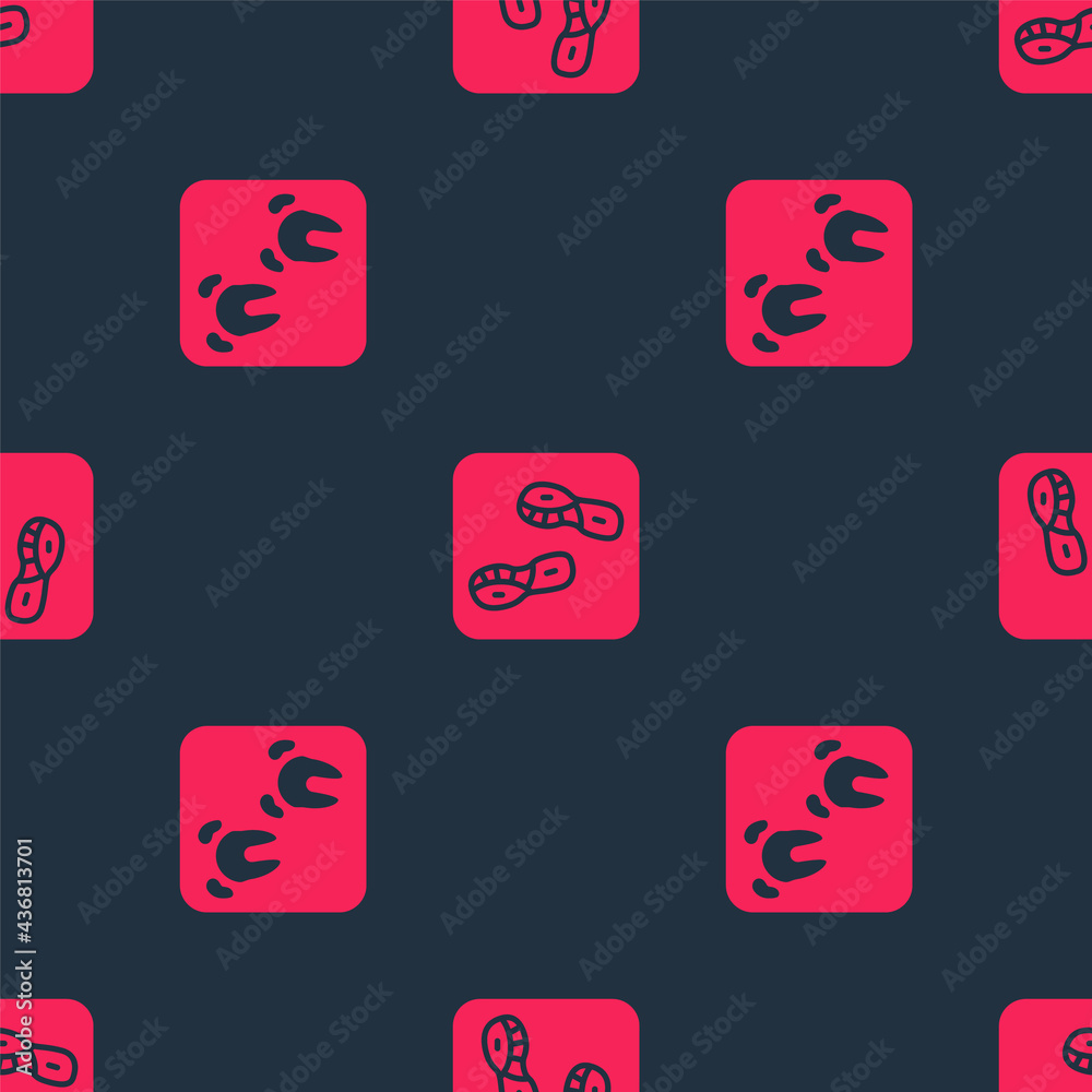 Set Wild boar paw footprint and Human footprints shoes on seamless pattern. Vector