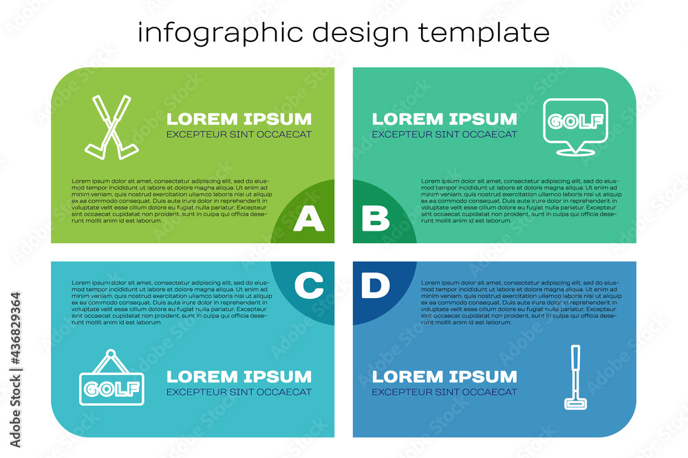 Set line Golf label, Crossed golf club, and . Business infographic template. Vector