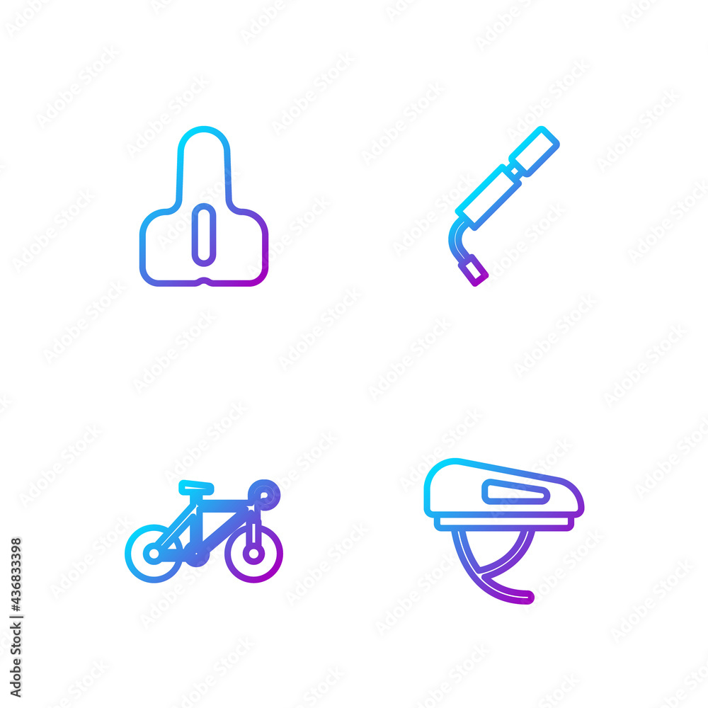 Set line Bicycle helmet, , seat and air pump. Gradient color icons. Vector