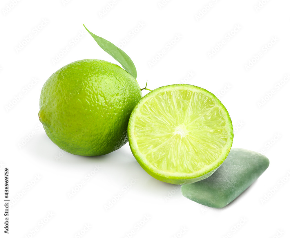 Ripe limes on white background