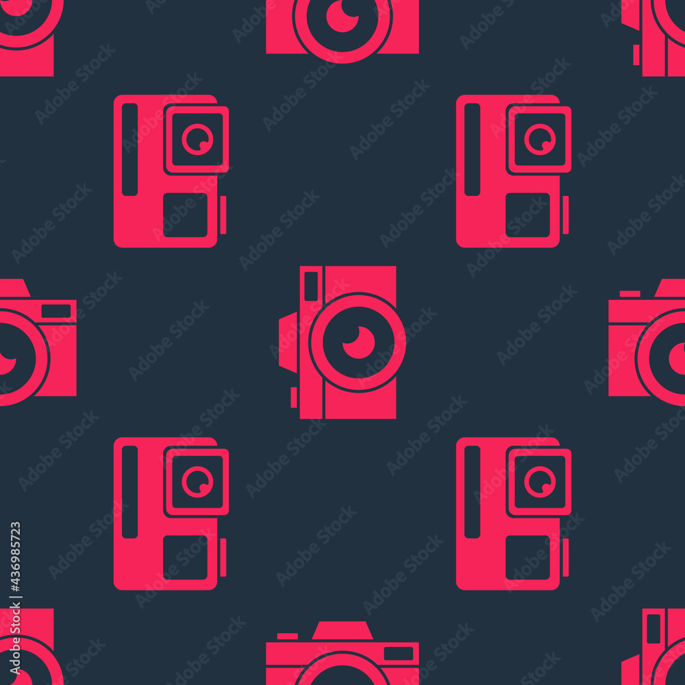 Set Action extreme camera and Photo camera on seamless pattern. Vector