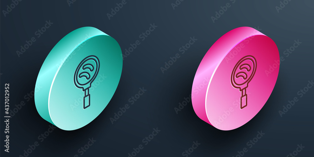 Isometric line Frying pan icon isolated on black background. Fry or roast food symbol. Turquoise and