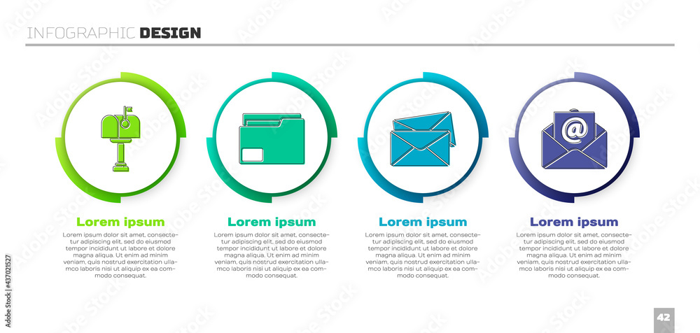 设置邮箱、文档文件夹、信封、邮件和电子邮件。业务信息图模板。矢量