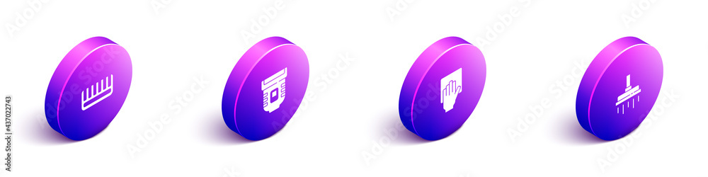 Set Isometric Hairbrush, Epilator, Cleaning service and Shower head icon. Vector