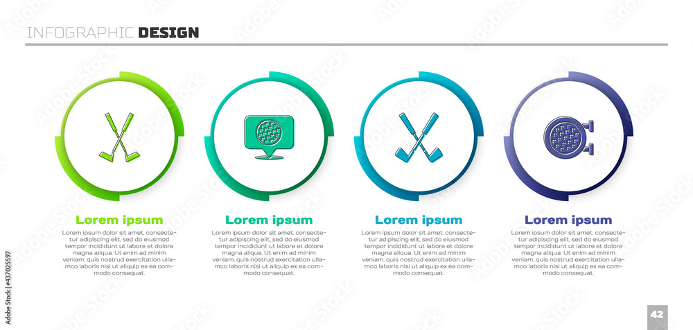 设置交叉高尔夫球杆、高尔夫标签和运动。商业信息图模板。矢量