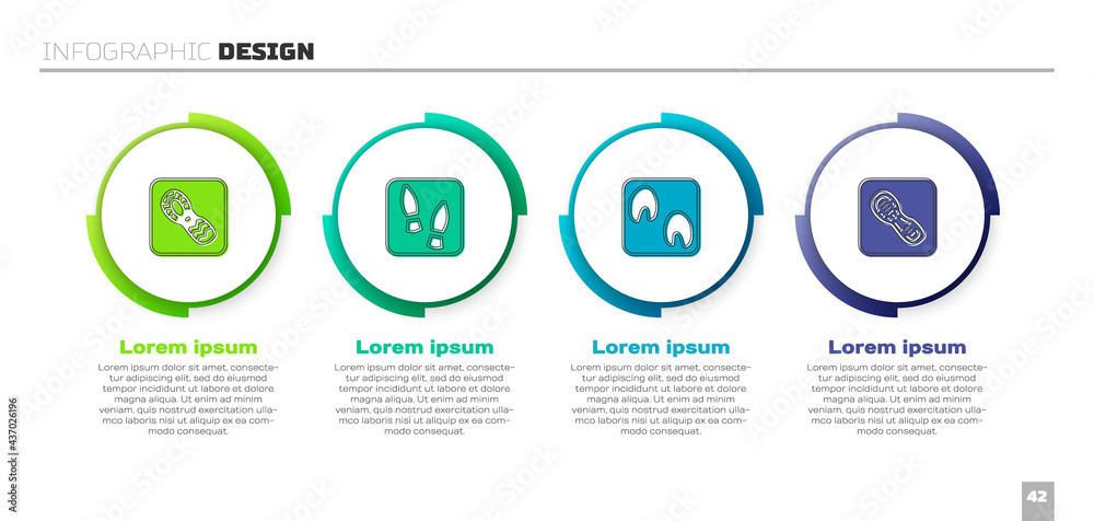 设置人类足迹鞋、马爪和。商业信息图模板。矢量