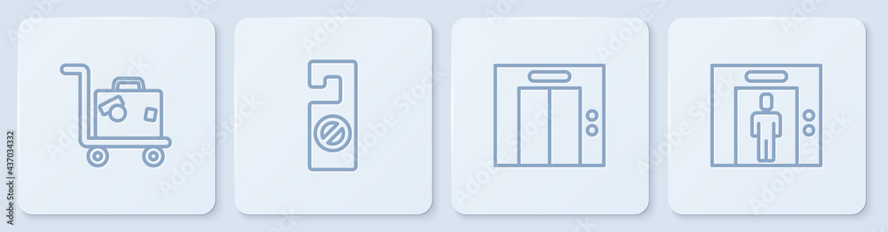 设置线手提箱，电梯，请不要打扰和。白色方形按钮。矢量
