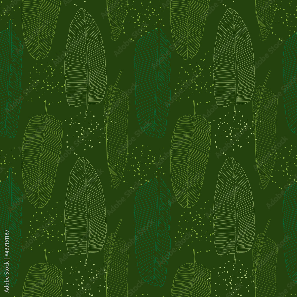 Banana Palm Leaves Natural SEamless Pattern Background. Vector Illustration