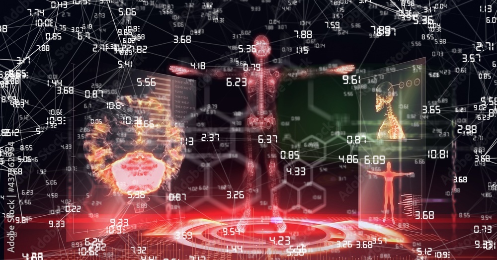 将虚拟屏幕上的连接网络与医学图标组合在一起