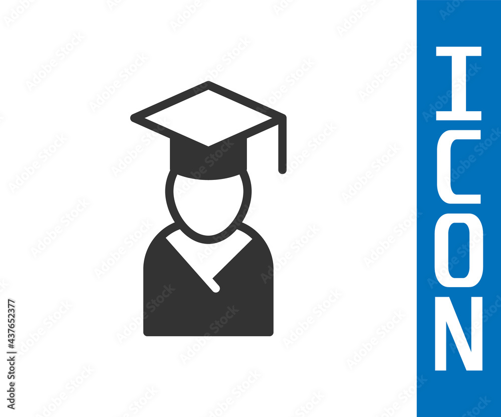 Grey Graduate and graduation cap icon isolated on white background. Vector