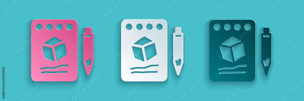 Paper cut Sketch on paper icon isolated on blue background. Paper art style. Vector