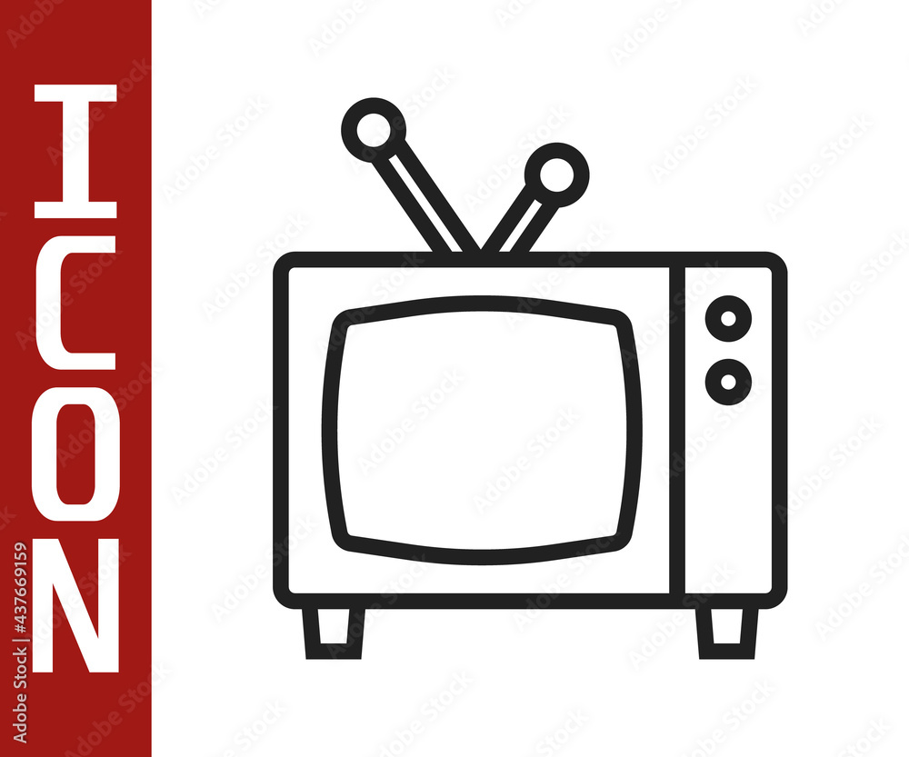 Black line Retro tv icon isolated on white background. Television sign. Vector