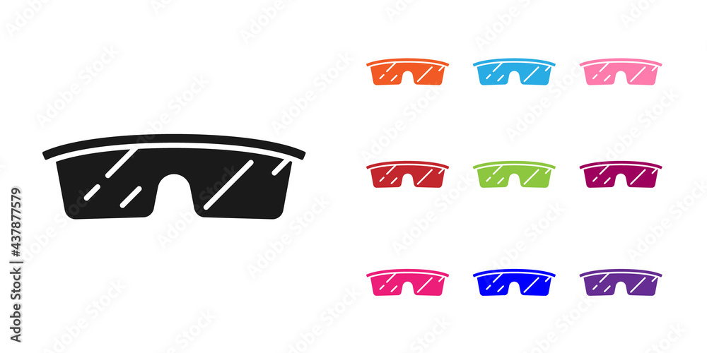 Black Laboratory glasses icon isolated on white background. Set icons colorful. Vector