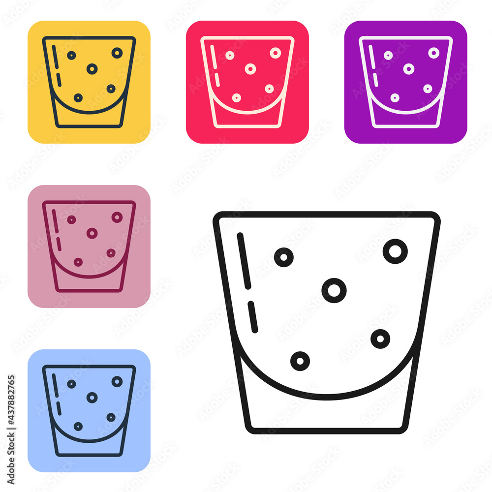 Black line Glass of rum icon isolated on white background. Set icons in color square buttons. Vector