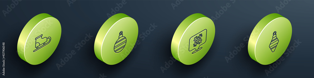 Set Isometric line Figure skates, Christmas ball, Snowflake speech bubble and icon. Vector