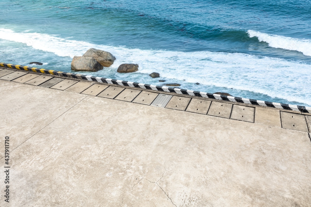 Empty square and blue sea water scenery.High angle view.