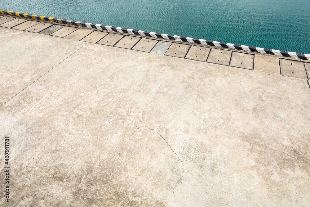 Empty square and blue sea water scenery.High angle view.