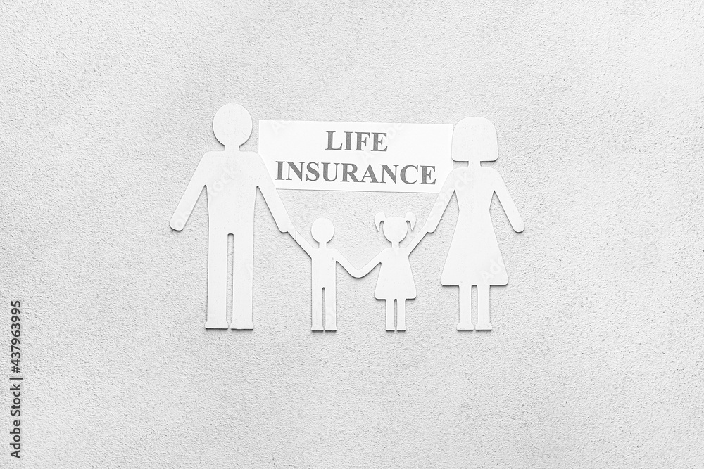 Family figures with text LIFE INSURANCE on light background