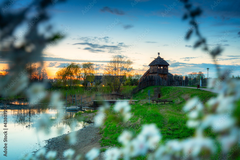 Beautiful sunset over the settlement of Trade Factory in Pruszcz Gdanski, Poland.