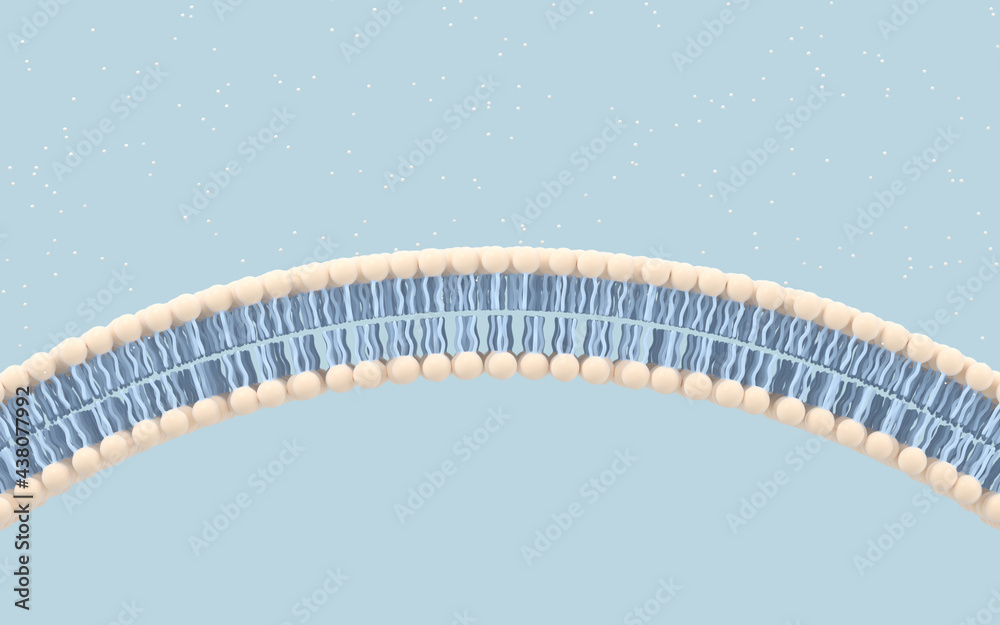 Cell membrane with blue background, 3d rendering.