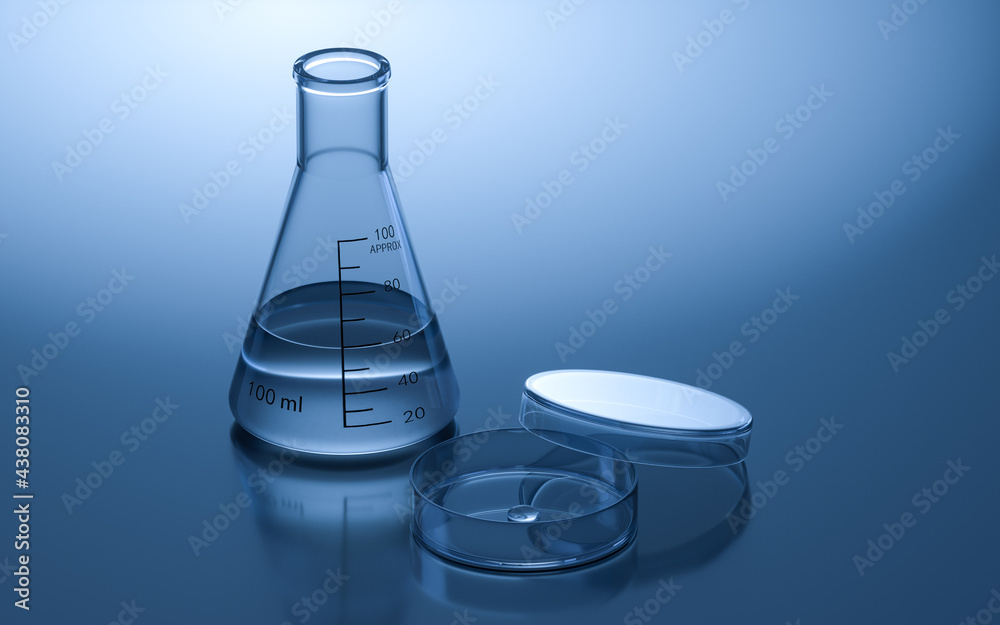 Glassware in the laboratory, 3d rendering.