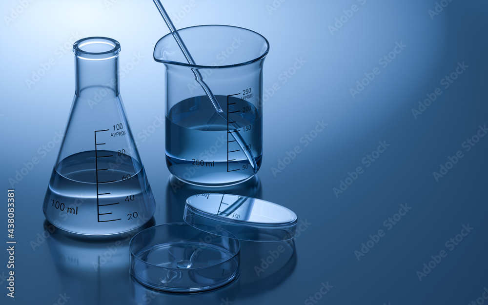 Glassware in the laboratory, 3d rendering.